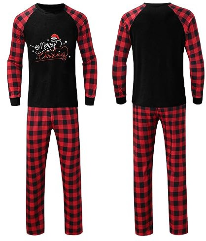 TYUIOP Pigiama Natalizio per la Famiglia Coordinato per la Famiglia Natalizia, Completo da Notte per Le Vacanze, Stile papà Pigiami Noi di Notte Pile (Black #8, XXL)