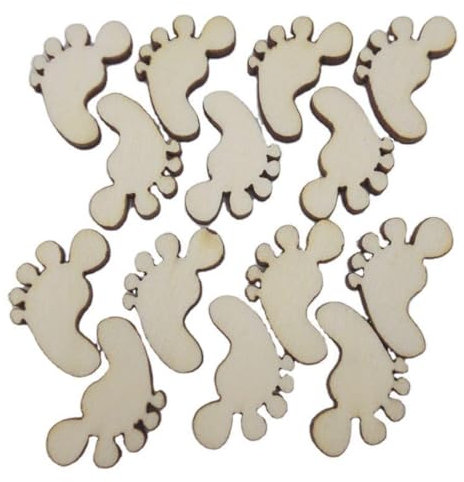 Holzscheiben in Fußform, unlackierte Holzausschnitte, Bastelarbeiten, Verzierungen, Ornamente, Holzfüße zum Basteln, unlackiertes Holz, 50 Stück