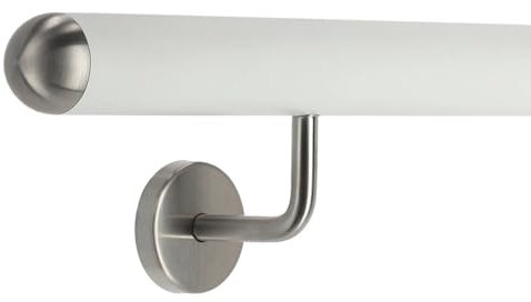 TIBU Pasamanos de aluminio blanco, 30-600 cm, soporte de acero inoxidable en ángulo, longitud 50 cm, con 2 soportes y tapa semicircular