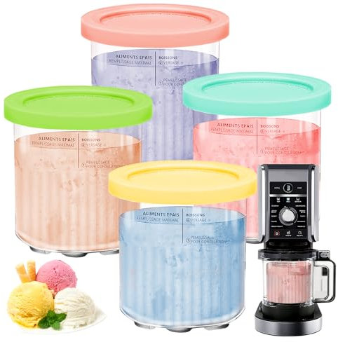 dellyy 4 Pezzi Contenitori per Gelato per Ninja Creamy, 709 ml Contenitori per Gelato Fatto in Casa con Coperchi, Contenitori di Ricambio per Ninja Creami Deluxe NC500 NC501 Serie