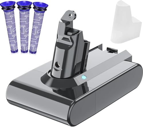 V6 Replacement Battery for Dyson DC58 DC59 DC61 DC62 DC72 DC74 Animal SV03 SV04 SV05 SV06 SV06 SV09 Vacuum Cleaner (3 filters +1 battery protection cap)