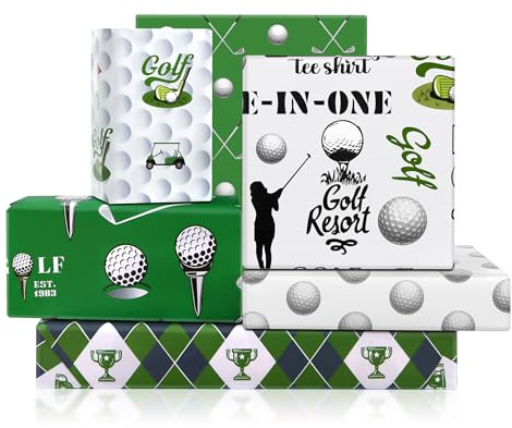 Golf-Geschenkpapier, Lets Go Golfschlägerbälle, grünes Argyle-Muster, Sport-Geschenkpapier, 6 Blatt, 50 x 70 cm pro Blatt, für Vater, Herren, Golfer, Geburtstag, Sportclub, Happy Father's Day