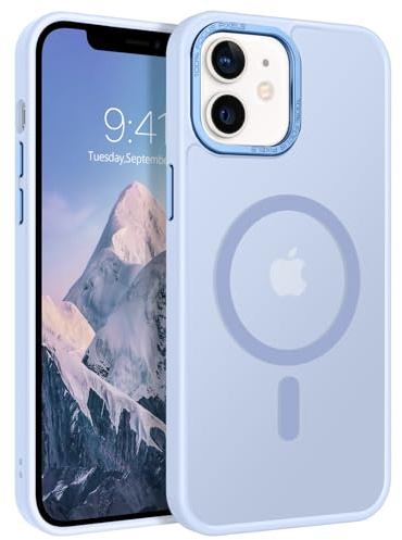 Telaso Coque Magnétique pour iPhone 12/iPhone 12 Pro, 6,1 Pouces, Compatible avec MagSafe, Etui Translucide Mat Arrière Housse Fine Antichoc Case, Bleu Clair