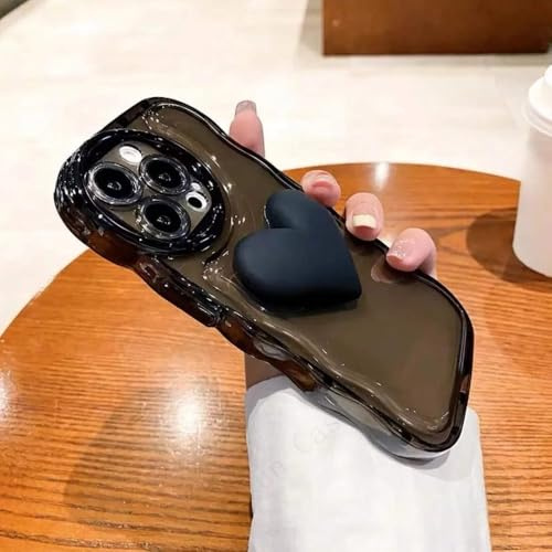 GXZJFC Wave shaped airbag candy colored 3D heart shaped phone case suitable For iPhone 15 14 13 12 11 Pro Max Plus soft silicon case,Black,for iphone 7 8