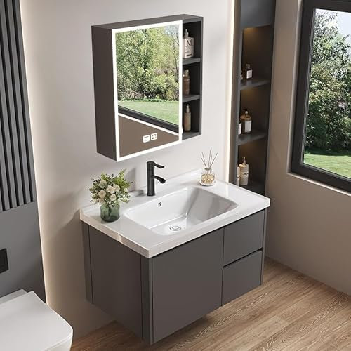 Lavabo da parete in ceramica con mobile compatto, ideale per lavanderia, balcone o bagni di piccole dimensioni(60 * 47cm)