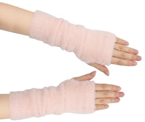 Long Keeper Winter Fingerlose Armstulpen für Damen Armstulpen Fingerlose Handschuhe Warme Kunstfell Handgelenkwärmer Y2K (Rosa)