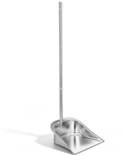 PRETYZOOM Recogedor con mango largo de metal, 80 cm, recogedor sin agacharse, resistente para jardín, garaje y hogar