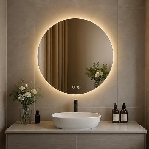 Trintion LED Spiegel Bad mit Beleuchtung 50 cm Rund – Touch-Schalter, Beschlagfrei, Dimmbar – Badezimmerspiegel mit Licht für Make-up & Rasur (50cm)