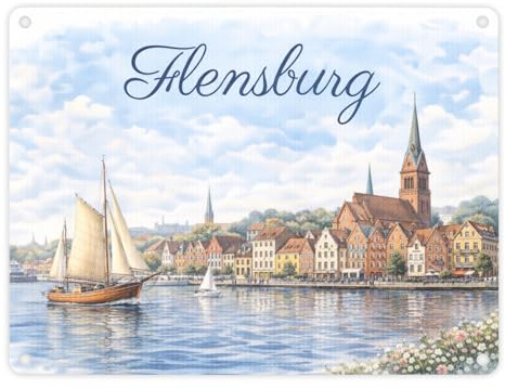 Hafenstadt Flensburg Metallschild in 15x20 cm für Küstenliebhaber Maritimes Blechschild - ideal für nordische Dekoration