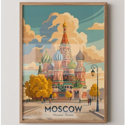 MJ-GRAPHICS® Poster Moskau Kunstdruck Basilika Wandbild Illustration Farbenfroh Deko Herbstfarben Dekoration Wohnzimmer Wanddeko Kultur Russland Architektur A4 ohne Rahmen
