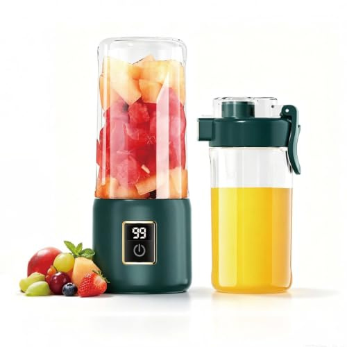 Guiwuiyu Portable Personal Blender with Dual 450ml Glass Cups and Lid | Smoothie Maker with Touch Screen Display, USB-C Rechargeable Mini Juicer for Travel Gym Home