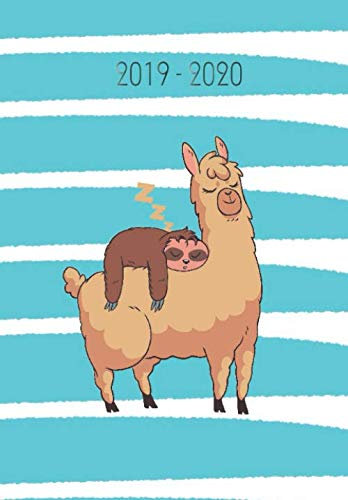 2019 - 2020: August 2019 -Juli 2020 / Schülerplaner / Schülerkalender / Hausaufgabenheft mit Datum im Punkteraster Stil / Faultier und Lama