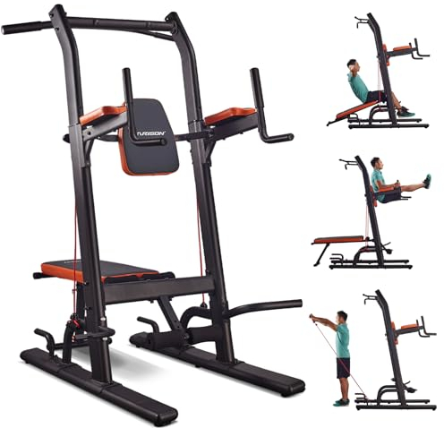 HARISON Multifunktions-Power-Tower mit Bank Klimmzugstange Dip-Station für Zuhause, Fitnessstudio, Workout, Krafttraining, Fitnessgeräte