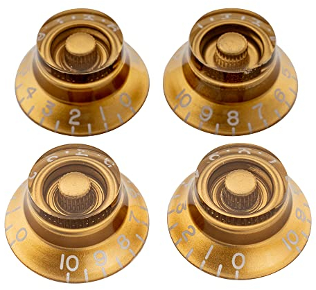 Musiclily Pro Linkshänder Imperial Zoll Größe Hutform Potiknopfe Top Hat Knobs für Linkshänder USA Les Paul Style E-Gitarre, Gold (4er Set)