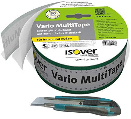 Gardopia Sparpaket - 5 x ISOVER Vario MultiTape Klebeband 60mm/25m plus 1 x Nespoli soft touch Cutter 18 mm inkl. 3 Klingen