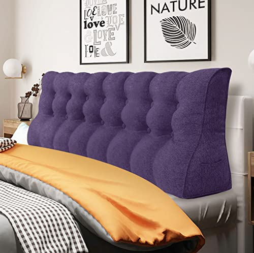 VERCART 55cm Hoches Dickes Rückenkissen Lang Keilkissen Rückenlehne Kissen Wandkissen Lesekissen Nackenstüzkissen Lendenkissen für Bett Kopfteil Gepolstert mit Waschbar Bezug Leinen Grauviolett 200cm