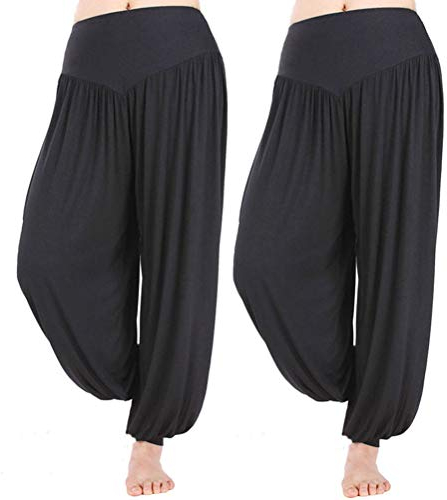 Hoerev Haremshose aus super weichem Modal-Elastan, für Yoga oder Pilates - Schwarz - X-Groß