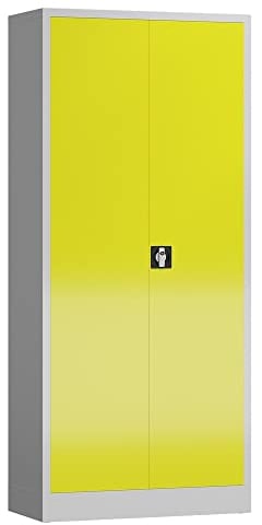 Aktenschrank Metallschrank abschließbar 1945 x 920 x 420 mm grau/gelb mit 2 Türen 4 Fachböden Mehrzweckschrank Flügeltürenschrank