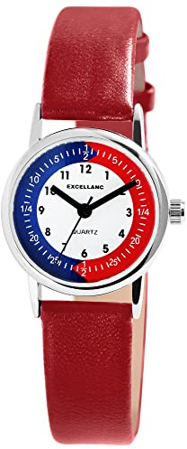 Excellanc Kinder-Uhr Kunstleder Lernuhr Junge Mädchen Analog Quarz 4900005 (rot)