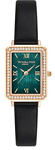 VICTORIA HYDE Rechteck Damenuhr Grün Dial Analog Quarz Armbanduhr mit Edelstahlarmband (Schwarz Grün)