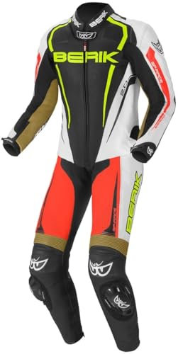 Berik Race-X 1-Teiler Motorrad Lederkombi, schwarz/weiß/rot/bronze, 56