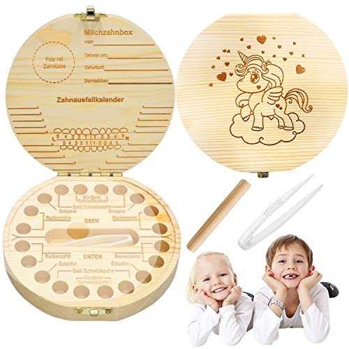 HIQE-FL Zahnbox Holz Milchzähne Box,Zahnbox aus Holz,Zahnbox für Milchzähne,Zahnbox Zahndose,Zahnbox aus Holz,Milchzähne Box,Mädchen Souvenir Box,Aufbewahrungsbox für Baby-Zähne
