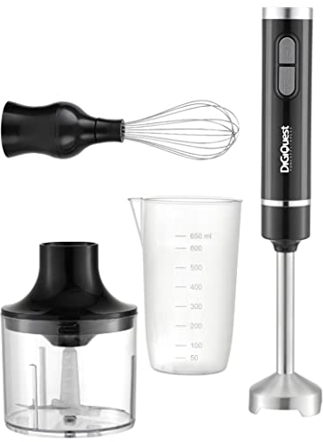 DIGIQUEST Frullatore Ad Immersione Multiuso 3 in 1 Handy 400 Full - Lame e braccio smontabile, Acciaio Inox, Impugnatura Ergonomica, Ciotola e Bicchiere inclusi nella confezione
