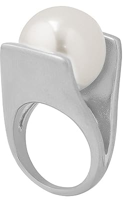 IMINI Großer Perle Ring für Frauen und Mädchen Perlenring Klobiges Finger Band Statement Ringe Verlobungsringe Edelstahl (Silber, 6)