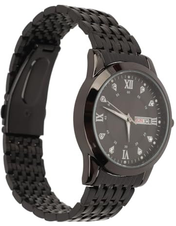 VGEBY Armbanduhr für Herren, Quarz, Tag und Datum, Wasserdicht, Lässig, Luxuriös, Leuchtend, Modische Kleideruhr mit Legierungsarmband für Unternehmen (Black)