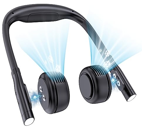 Ventilador de Cuello Portátil Silencioso, Ventilador Cuello Recargable con Luz Lectura, 3 Velocidades, Enfriador para Mujeres Hombres, Neck Fan con Cargador de 5000 mAh para Auriculares VR/Smartphone