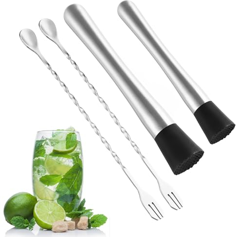 4 Pcs Cocktail Muddler, Muddler Cocktail Spoon Mocktail Kit, Streamlined Lines Fashion Generous Beautiful and Exquisite Easy to Clean, Special Preparation for Home Bar Cocktail Party