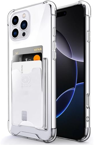 SHIELDS UP for iPhone 16 Pro Max Case, Wallet Minimalist Case with Card Holder [3 Cards], Transparent Slim Shockproof TPU Bumper Cover for iPhone 16 Pro Max 6.9'' - Clear