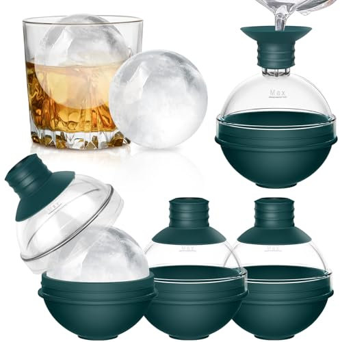 Eiswürfelform Kugel, Runde Eiskugelform mit Deckel, Silikon Eiswürfel Form Groß mit Trichter, Bpa Frei, Wiederverwendbare Eiswürfelformen, Ice Cube Tray für Whisky, Cocktails, Babynahrung(4er, Grün)