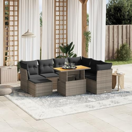Amorsee Gartenlounge Verstellbare Tischplatte Ecklounge Loungemöbel Terrasse Gartengarnitur Rattan Lounge Möbel Outdoor Sofa Garten Gartensofa Terrassenmöbel Gartenmöbel Set Ecksofa