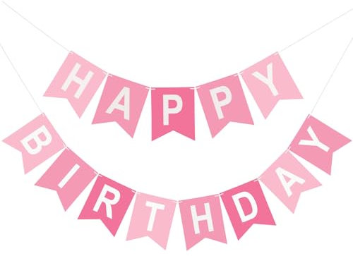 jijAcraft Vorgefädelt Happy Birthday Girlande: 16 × 20 cm Rosa Papier Geburtstags Girlande Mädchen, Groß Happy Birthday Banner Kinder, Happy Birthday Wimpelkette für Geburtstagsparty