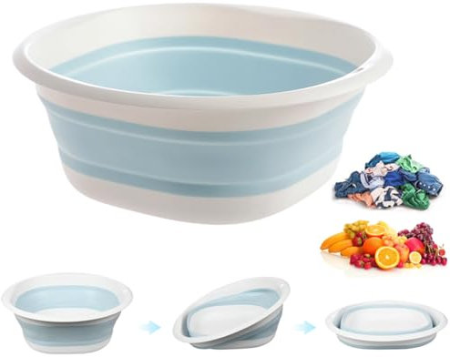 3L Collapsible Washing Up Bowl - Portable Hand Wash Basin, Folding Washing Up Basin, Retractable Food Storage Basin, Multipurpose Outdoor Water Basin for Kitchen, Travel, Camping, Hiking (Blue, S)