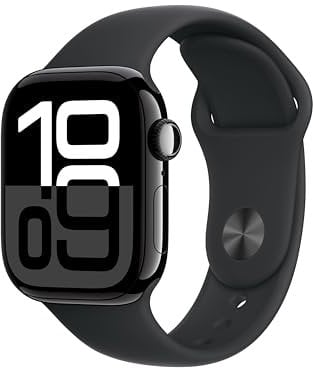 Apple Watch Series 10 GPS 42 mm Smartwatch with Jet Black Aluminium Case with Black Sport Band - M/L. Fitness Tracker, ECG App, Always-On Retina Display, Water Resistant