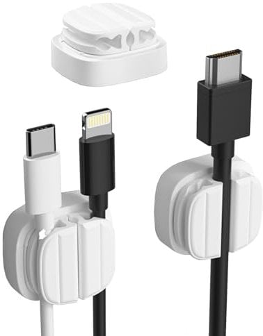 3 Pcs Data Cable Organizer, Self-Adhesive Cable Tidy, Small Desk Cable Organizer Clips, Wire Cable Holder Organiser, for Phone Charging Cord Data Cable Cable Management Wires on Wall Floor (White)