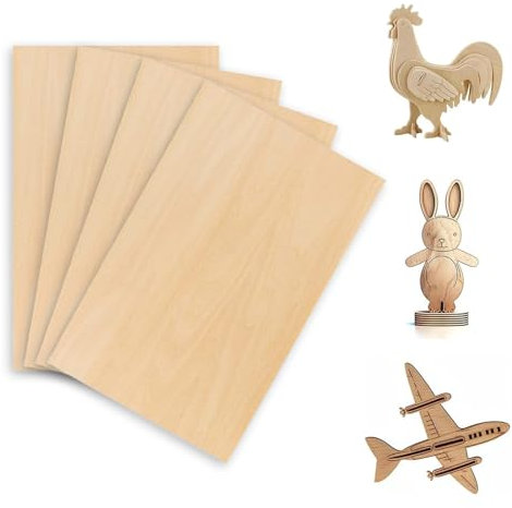 4 Piezas Madera Contrachapada 2mm, Tablero Contrachapado de Tilo A4 de 20 x 30cm, Tablero Madera Contrachapada 2mm, Para Carpintería de Bricolaje,Regalos, Decoraciones, Pintura