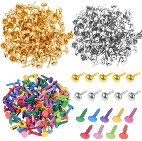 JCTEEY Aproximadamente 600 Piezas Brads Redondo, 8 X 16 mm Mini Brads, Encuadernadores Redondos de Metal para Scrapbooking, Decoración Arte DIY Proyectos