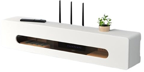 XPLKQXE Wandmontierte WiFi Router Aufbewahrungsbox, Schwebender Medien Schrank, Weißer Matt Medienkonsole, E1 Holz Router Verkleidung, Büro, Wohnzimmer(Weiß,60x13x20cm)