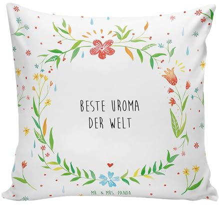 Mr. & Mrs. Panda Kissen Uroma - Geschenk, Bester, Dekokissen Sofa, Enkel, Sofakissen, Kissenhülle 40x40, Enkelkind, Enkelin