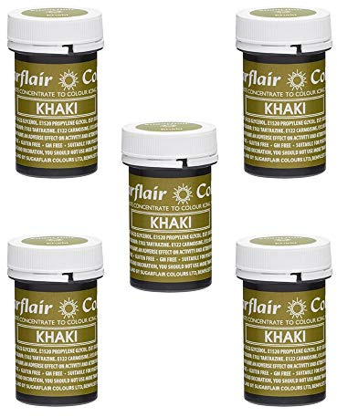 Sugarflair Spectral Khaki Food Colouring Paste, Highly Concentrated for Use with Sugar Pastes, Buttercream, Royal Icing or Cake Mix, Vibrant Colour Dye - 25g (Pack of 5)