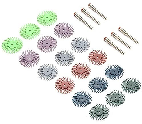 Gasea 18pcs 1-Inch/ 25mm Radial Bristle Disc Set with 6pcs 3mm Mandrels 80/120/220/400/600/1000 Grit Abrasive Brush Gap Polishing Wheel Assortment
