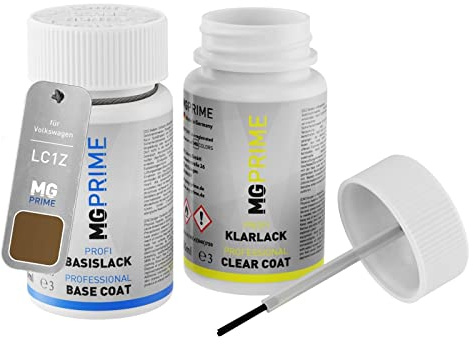 MG PRIME Lackstift für Volkswagen LC1Z / C1Z / I2 Pyramid Gold Metallic +1K | für Volkswagen VW, Autolack, Set aus Basislack + Klarlack, Lackfläschchen mit Pinsel, je 50ml