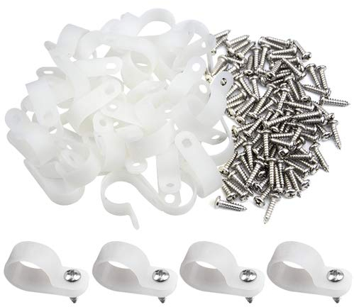 BGTXINGI 50 Stück weiße Nylon R-Type Kabelklemme Befestigung für 15,8 mm Durchmesser Drahtröhre Kunststoff Drahtseil Clip Fixer mit 50 Schrauben für Drahtmanagement