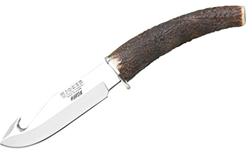 Joker Cuchillo desollador Hurón CC74, Hoja de 11 cm MOVA, Mango de Asta de Ciervo, cruceta INOX, con Funda de Cuero marrón, Herramienta de Pesca, Caza, Camping y Senderismo