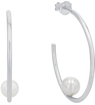 Amor Creolen 925 Sterling Silber Damen Ohrschmuck, mit Süßwasserzuchtperle, 3 cm, Silber, Kommt in Schmuck Geschenk Box, 2026239