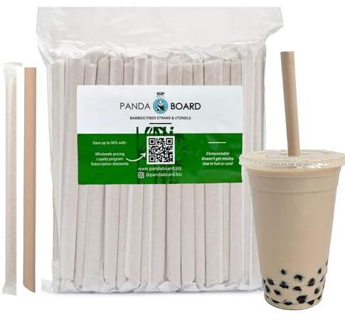 Pandaboard™ Compostable Bamboo Boba/Milkshake/Smoothie Straws - Wrapped - bag of 80