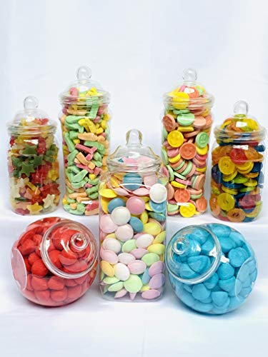 Truly Sweet Candy 7 Large Plastic Sweet Jars for Retro Victorian Sweet Shop Pick n Mix Candy Buffet, Party, Celebration